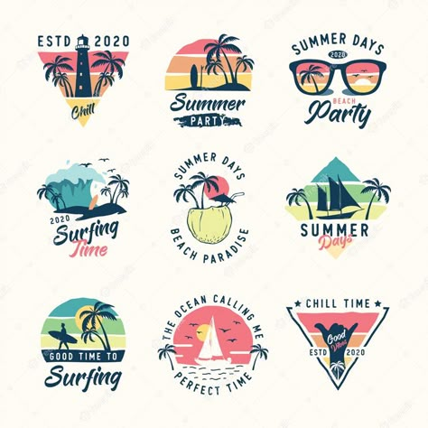 Logo Montagne, Logo Voyage, Tropisk Fest, Sunset Logo, Summer Logo, Beach Logo, 귀여운 음식 그림, Party Logo, Vintage Logos