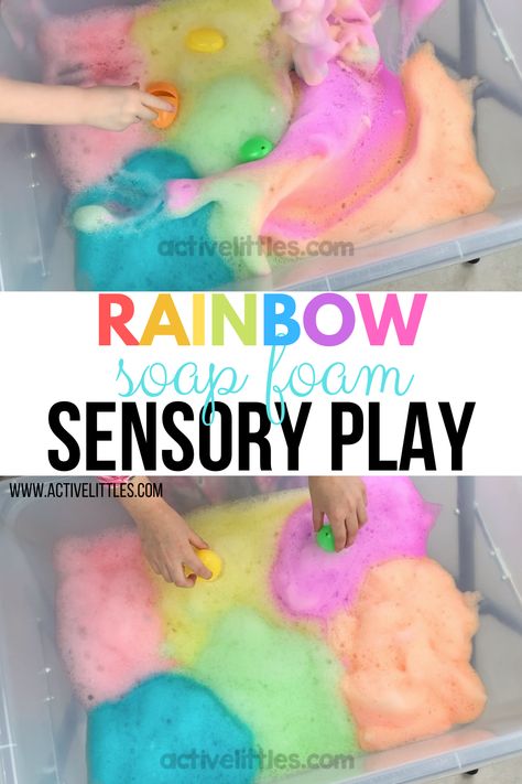 Indoor Activity For Toddlers, Foam Sensory Play, Foam Recipe, How To Make Foam, Rainbow Soap, Kids Sensory Play, Soap Foam, Essential Oils For Babies, Indoor Activities For Toddlers