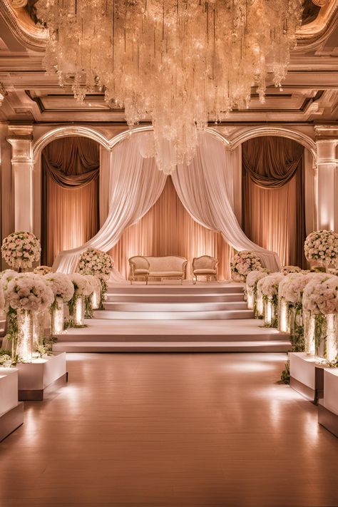 Discover 17+ breathtaking grand wedding stage designs that add elegance and luxury to your special day. From romantic floral backdrops to royal-themed setups, find the perfect stage decor to match your dream wedding. Whether you're planning a traditional, modern, or destination wedding, these stunning stage ideas will create unforgettable moments. Save your favorite designs for inspiration! Wedding Venues Indoor Elegant, Floral Backdrops, Stage Designs, Wedding Stage Design, Stage Ideas, Grand Wedding, Stage Decor, Floral Backdrop, Wedding Stage