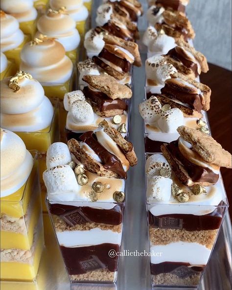 Smores Shooters, Smores Sandwich, Mini Smores, Graham Cracker Crumble, Desserts Bars, Smores Dessert, Dessert Cups Recipes, Dessert Shooters, Chocolate Pieces