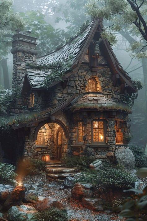 Fairy Tale Cottage Exterior, Old Vintage House Exterior, Witch Cottage Exterior, Vintage House Exterior, Cottages In The Woods, Fantasy Dwellings, Cottage House Designs, Fantasy Houses, Nordic Architecture