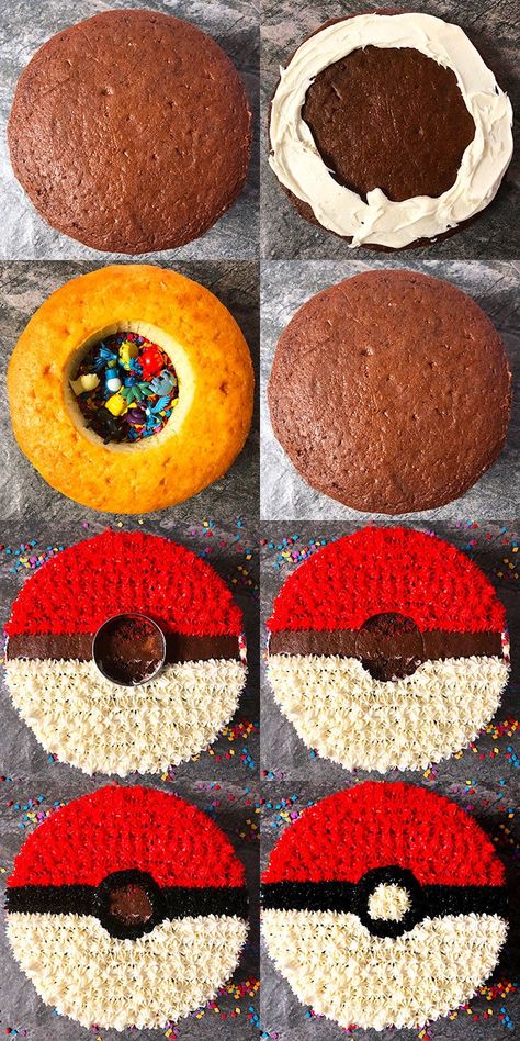 Diy Pokemon Cake Easy, Outdoor Pokemon Birthday Party, Pokemon Bday Cake, Pokemon Birthday Cupcakes, Pokemon Snacks Ideas, Easy Pokemon Cake, Pokemon Cupcake Cake, Diy Pokemon Party Decorations, Pokemon Theme Cake