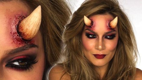 Devil Halloween Makeup, Halloween Fingerfood, Halloween Makeup Hacks, Demon Makeup, Devil Makeup, Creepy Halloween Makeup, Cute Halloween Makeup, Devil Halloween, Makeup Youtube