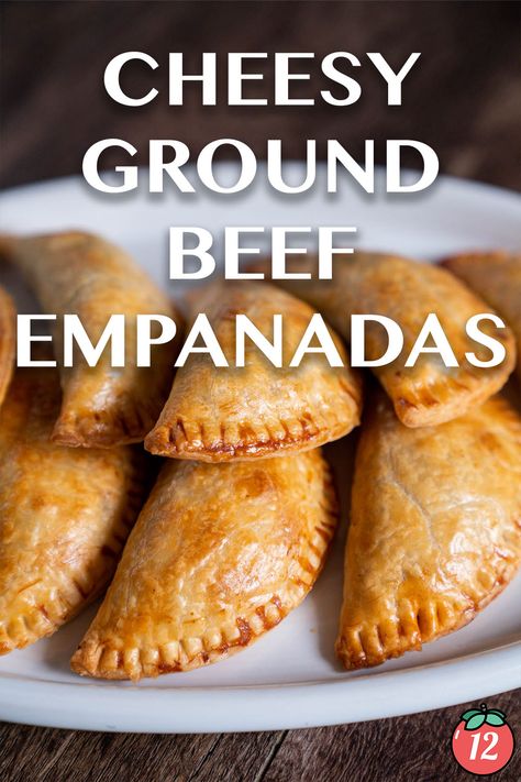 Cheesy Ground Beef Empanadas | 12 Tomatoes Meat Pockets Beef, Cheesy Ground Beef Empanadas, Ground Beef Empanadas Recipe, Taco Empanadas, Beef And Cheese Empanadas, Ground Beef Empanadas, Savory Hand Pies Recipes, Empanada Recipes, Beef Empanadas Recipe