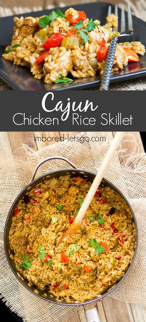 A deliciously spicy Cajun Chicken and Rice one pot dish! Chicken And Rice One Pot, Spicy Cajun Chicken, Chicken And Rice Skillet, Cajun Chicken Salad, Cajun Chicken And Rice, Creole Cooking, Rice Skillet, One Pot Meal, Easy One Pot Meals