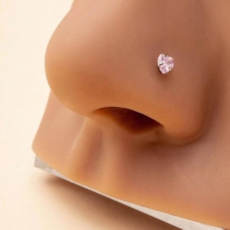 Nose Ring- A Pair (2) Of Heart Shaped Pink Cubic Zirconia Stainless Steel Nose Stud Ring These R Pink They Look This White Camera Nwt Tray 40 Small Nose Piercing, Nose Piercing Gold, Nose Stud Piercing, Stud Nose Piercing, Small Nose Studs, Heart Nose Rings, Piercing Stud, Nose Piercing Stud, White Camera