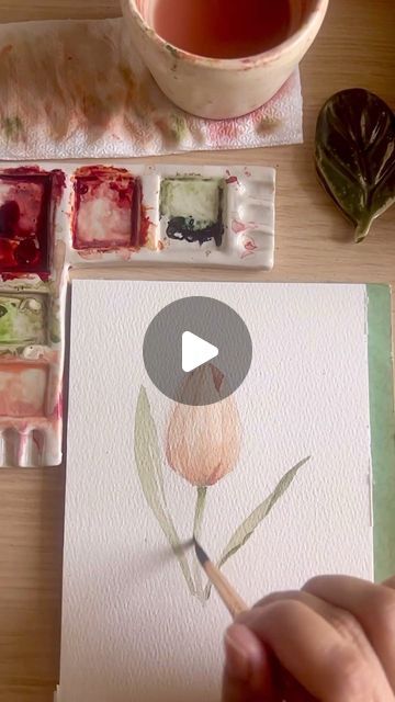 Simple Floral Painting, Tulip Watercolor Painting, Watercolour Tulips, Tulip Watercolor, Simple Watercolor Flowers, Watercolor Simple, Loose Watercolor Flowers, Tulip Painting, Simple Watercolor