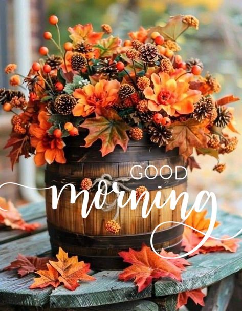 Fall Wednesday Blessings, October Morning Quotes, Fall Good Morning Images, Good Morning Gnomes, Fall Good Morning, Autumn Good Morning, Good Morning October, Good Morning Fall Images, Good Morning Picture Messages