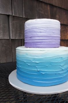 Purple and Blue Cake Blue And Purple Ombre Cake, Blue Purple Cake, Blue And Purple Cake, Purple Cakes Birthday, Blue Birthday Cakes, New Birthday Cake, Mermaid Birthday Cakes, Purple Wedding Cakes, Purple Cakes