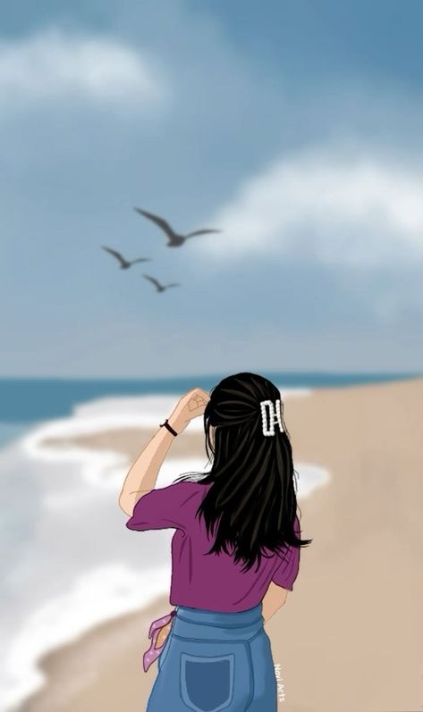 Girl In Beach, Girly Art Illustrations Life, Downtown Photography, Aesthetic Profile Picture Cartoon Soft, Nature Peace, Peace Life, Cover Wattpad, Beach Illustration, Art Magic