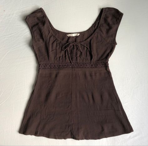 Brown Babydoll Top, 90s Tops Women, Downtown Tops, Milkmaid Shirt, Milkmaid Tops, 90s Tops, 00s Mode, 90s Top, Milkmaid Top