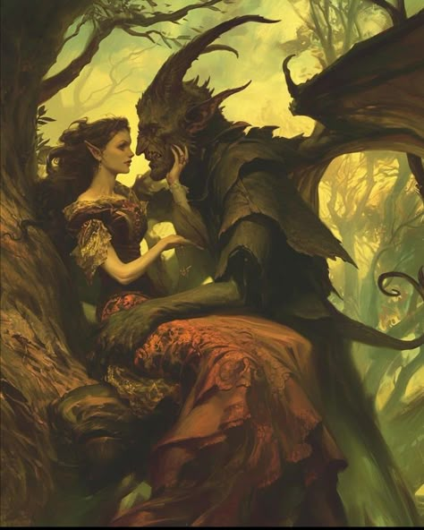 Monster Lover Art, Monster Romance Art, Fairy Horror, Fairy Romance, Monster Boyfriend, Scary Fairy, Dragon Romance, Demon Lover, Fantasy Romance Art