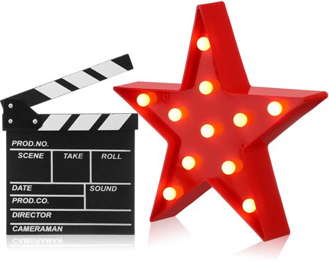 Movie Clapper Board, Hollywood Decorations, Clap Board, Backyard Movie Night Party, Movie Clapper, Movie Theater Decor, Movie Night Decorations, Theater Decor, Movie Themed Party