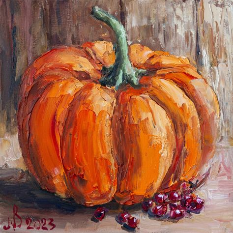 I Pumpkin Canvas Painting, Fall Canvas, Painting Kitchen, Small Wall Art, Fall Watercolor, Pumpkin Painting, Pumpkin Art, Fruit Painting, Impasto Painting