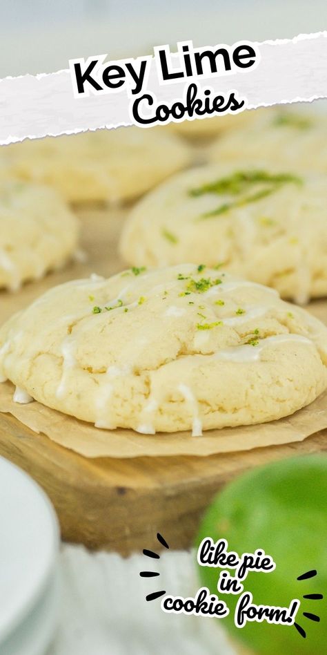 This easy key lime cookie recipe is topped with a drizzle of key lime glaze and key lime zest.  These keylime cookies are soft and moist and are a perfect summer cookie flavor or easter cookie. Key Lime Pie Cookies Recipe, Key Lime Recipes, Key Lime Desserts Key Lime Pie Squares Bar Recipes, Recipes With Key Limes, Key Lime Crumble Cookies, Key Lime Cookies Easy, Key Lime Pie Cookies Recipe, Easy Key Lime Desserts, Key Lime Cookies Recipe, Lime Cookies Recipes, Recipes With Limes