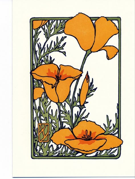 Yoshiko Yamamoto, California Poppy Art, Native Landscaping, Arts And Crafts Interiors, Poppy Drawing, Arts And Crafts For Teens, Arts And Crafts For Adults, Poppies Tattoo, Linocut Printmaking