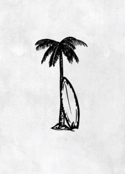 Mountain Surf Tattoo, Palm Tree And Surfboard Tattoo, Surf Lockscreen, Palm Tree Surfboard Tattoo, Surfer Style Tattoo, Simple Surf Tattoo, Surf Board Tattoo Simple, Men Beach Tattoo, Beach Patchwork Tattoo