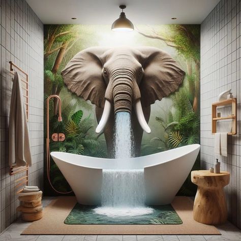 Transform Your Bathroom with an Elephant-Shaped Shower: The Ultimate Guide Bathroom Setup, Decorative Tile Backsplash, Colorful Shower Curtain, Elephant Shower, Shower Time, Safari Theme, Jungle Safari, Spray Pattern, Empty Wall