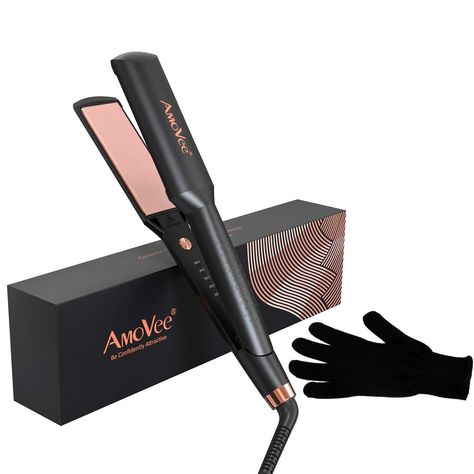 AmoVee Professional Ionic Flat Iron Hair Straightener Ceramic, with 5 Adjustable Temp Ultra Wide Floating Plate 3.9*1.4 Inch Listerine Cool Mint, Flat Iron Hair, Ceramic Hair Straightener, Floating Plates, Hair Straighteners Flat Irons, Hair Straightening Iron, Iron Hair, Ceramic Hair, Different Hair Types