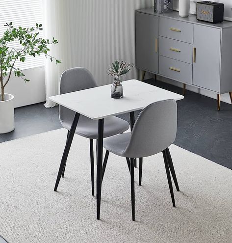 Hallowood Furniture Cullompton Small Rectangular Marble Effect Dining Table & Fabric Chairs Set of 2 with Black Metal Legs - 0.8m Kitchen Table and Chairs for Kitchen, Restaurants, Apartments & Café : Amazon.co.uk: Home & Kitchen 2 People Dining Table, Small Dining Table In Kitchen, Small Dining Table For 2, Table And Chairs For Small Spaces, Small Dining Table For Two, Fabric Chairs Dining, Small Dining Table Ideas, Small Rectangular Dining Table, Small Dining Set