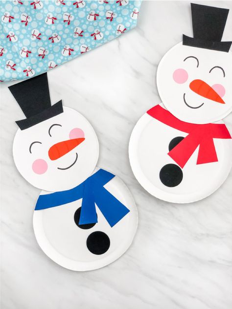 Snowman Paper Plate Craft Snowman Paper Plate, Paper Plate Snowman, Snowman Crafts For Kids, Snowman Crafts Preschool, Paper Plate Craft, Paper Plate Crafts For Kids, Penguin Craft, Snowman Craft, Christmas Paper Plates