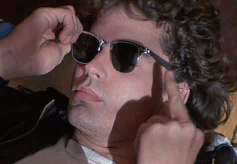 Michael isn't happy you disturbed his hip, cool way of napping(w/sunglasses on). Jason Patric, Lost Boys Movie, The Lost Boys 1987, Corey Feldman, The Lost Boys, Vampire Movies, Never Grow Old, Moving To California, 80s Movies