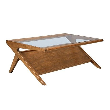 OLLIIX - Rocket Coffee Table with Tempered Glass | INK+IVY Home Wholesale Accent Furniture Living Room, Sleek Coffee Table, Pecan Wood, Coffee Table With Shelf, Tempered Glass Table Top, Solid Coffee Table, Mid Century Coffee Table, Contemporary Coffee Table, Solid Wood Coffee Table