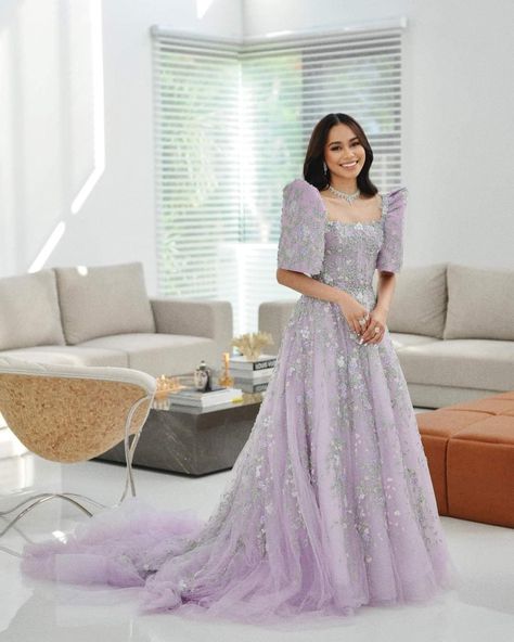 Filipiniana Prom Dress, Filipiniana Ball Gown, Purple Filipiniana, Filipina Gown, Modern Filipiniana Gown Prom, Filipiniana Design, Filipiniana Dress Modern Philippines, Filipina Dress, Filipiniana Gown