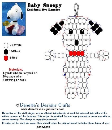 Bead Art Animals, Snoopy Bead Pattern, Pony Bead Crafts Keychains Patterns, Pony Bead Keychain Patterns Free, Seed Bead Keychain Pattern, Bead Buddy Patterns, Bead Pets Pattern Easy, Pony Bead Animals Patterns, Bead Animals Patterns