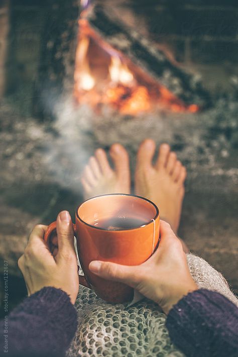 Woman relaxing with cup of tea in front fireplace. by Eduard Bonnin Woman Relaxing, Instagram Look, Relaxing Day, Simple Pleasures, Cup Of Tea, Autumn Inspiration, Moscow Mule Mugs, Tea Lover, Me Time