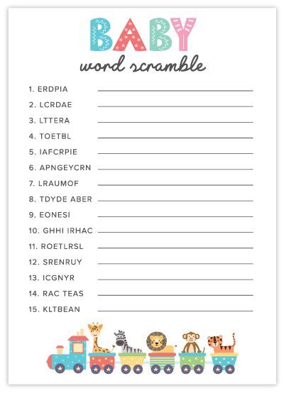 Free Printable Baby Shower Games - Volume 2 - New Designs! Baby Shower Word Scramble Printable Free, Sky Baby Shower Theme, Sky Baby Shower, Baby Shower Games Free, Baby Shower Boy Ideas, Baby Shower Word Search, Classroom Coupons, Garden Themed Party, Baby Shower Word Scramble