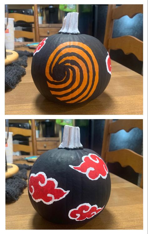 Anime Painted Pumpkins, Naruto Pumpkin Painting, Naruto Pumpkin, Pumpkin Painting Ideas Pokemon, Naruto Pumpkin Carving, Pumpkin Painting Ideas Anime, Red Pumpkin Painting Ideas, Pumpkin Painting Anime, Anime Pumpkin Painting Ideas