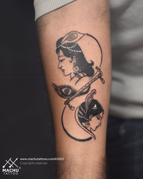 Radhe Krishna Tattoo Design For Men, Radha Krishna Tattoo On Hand, Radhe Krishna Tattoo, Radha Krishna Tattoo Design, Alluring Tattoo, Radha Krishna Tattoo, Lord Krishna Tattoo, Poor Quotes, Shading Tattoos