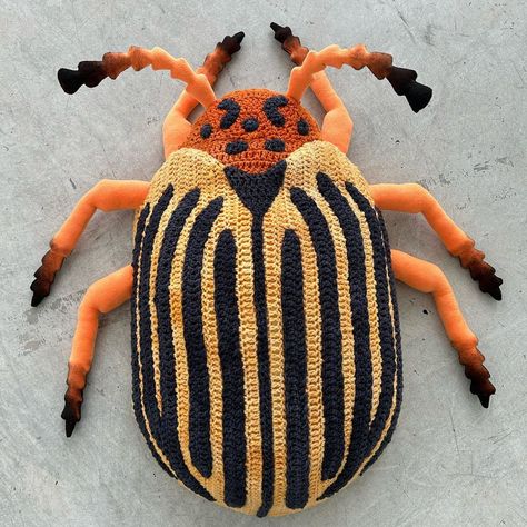 colorado potato beetle (Leptinotarsa decemlineata) 🥔🪲 | Instagram Crochet Beetle, Alexandria Masse, Potato Beetle, Bug Sculpture, Giant Crochet, Plushie Patterns, Haunted Mansion, Beetles, Crochet Designs