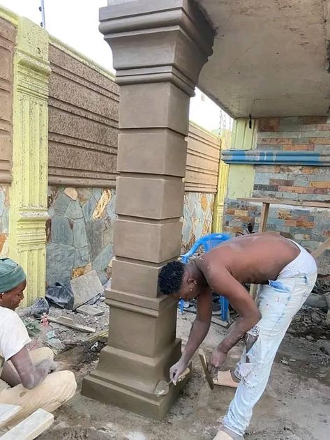 Pillars Design, Compound Wall Pillar Design, Islamic Pillars Design, Piller Design Columns Pop, Square Pillar Design, Pillar Plastering Design, House Pillar Design, Smart House Plans, Chettinad Stone Pillars