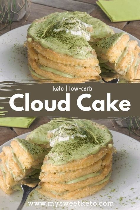 I'm offering you one of the simplest keto recipes: Keto Cloud Cake. The combination of any type of dairy and matcha is a perfect match. Cloud Cake Recipe, Egg Fast Diet, Keto Egg Fast, Keto Cakes, Cloud Cake, Sugar Free Sweets, Fast Diet, Egg Fast, Keto Sweets