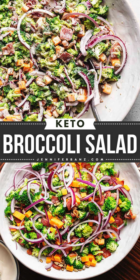 Your collection of spring salad recipes needs this best keto broccoli salad! This easy salad recipe is made with crispy bacon, and cheese, topped with a keto-friendly dressing and sunflower seeds. Low-carb and gluten-free! Try it! Potluck Bbq, Keto Broccoli Salad, Creamy Broccoli Salad, Easy Broccoli Salad, Lowcarb Recipes, Layered Salad Recipes, Keto Broccoli, Potluck Side Dishes, Broccoli Salad Bacon