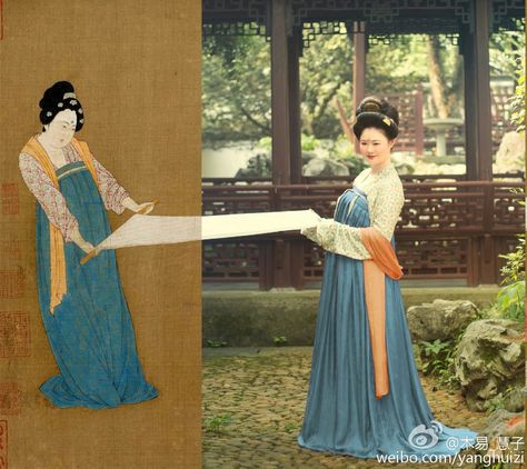 ziseviolet:  hanfugallery:  Traditional Chinese fashion in Tang dynasty style by 润熙陈   The photos are recreations of scenes from the famous Chinese scroll painting “Court ladies preparing newly woven silk” by Emperor Huizong. Tang Dynasty Fashion, Historical Chinese Clothing, Hanfu Tang Dynasty, Tang Dynasty Clothing, Traditional Vietnamese Clothing, Traditional Chinese Fashion, Chinese Scroll Painting, Dynasty Fashion, Chinese Scroll