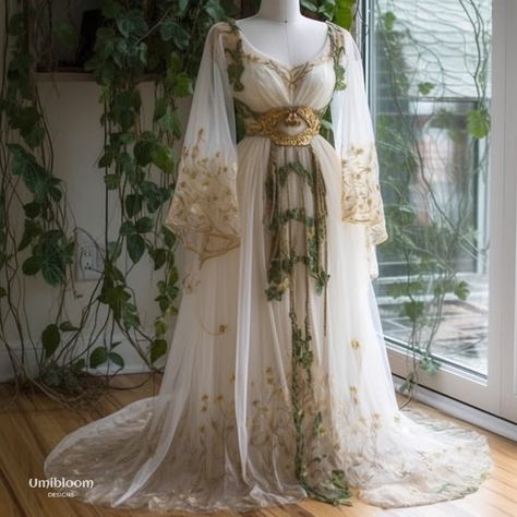 Elven Dresses Fantasy Gowns, Light Fantasy Outfit, Whimsical Bridal Dress, Elven Core Outfits, Fairy Cottage Core Wedding Dress, Goblincore Wedding Dress, Fairy Grunge Wedding Dress, Fairy Like Dress, Pastel Fantasy Dress