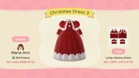 Acnh Red Dress Design, Acnh Winter Dress Design, Animal Crossing Christmas Outfits, Christmas Villagers Acnh, Acnh Winter Dress Design Codes, Christmas Animal Crossing Clothes, Acnh Christmas Outfit, Acnh Victorian Dress Code, Acnh Christmas Code Clothes