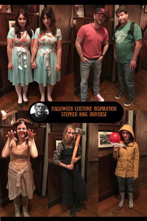 Halloween Costume Inspiration - Stephen King Universe  Triumph Books does Halloween.  #halloweenDIY #halloween2017 #Halloweencostumes #stephenking #stephenkingcostumes #cujo #theshining #thegradytwins  #standbyme #anniewilkes #misery #IT #georgie #halloweenparty #teamtriumph #literaryhalloweencharacters #literary #literarycostumes @TriumphBooks Misery Halloween Costume, Stephen King Costume Ideas, Stephen King Characters Costumes, They Live Costume, Stephen King Birthday Party, Stephen King Costumes, Stephen King Party Ideas, Stephen King Halloween Costumes, Stephen King Halloween Party