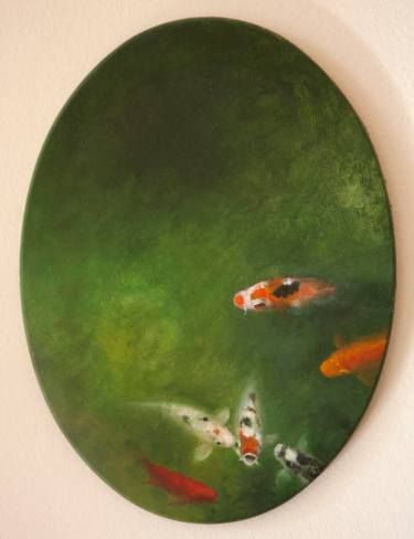 Circular Canvas Painting, Circular Canvas, Koi Painting, Circle Canvas, Canvas Drawings, Round Canvas, Landscape Art Painting, Small Canvas Art, Indian Art Paintings