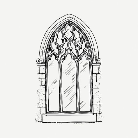 Church Sticker Design, Gothic Windows Tattoo, Ancient Window, Window Sketch, Gothic Drawings, Victorian Windows, Window Illustration, Drawing Vintage, Gothic Windows