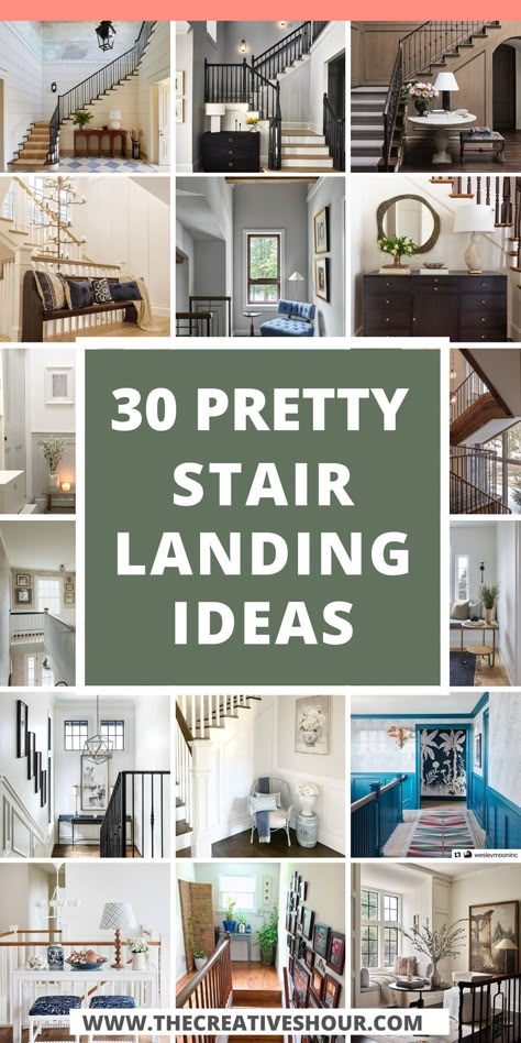 Elevate your upstairs or entryway with creative stair landing ideas. Whether you have a small or modern space or need inspiration for kids or outdoors, explore decor options and stylish stair and landing carpet ideas to revamp your home. Top Of Stairs Nook Ideas, House Stairs Ideas Modern, Stair Entryway Ideas Small Spaces, Beside Stairs Decor, Stair Landing With Window, Stair Nook Decor, How To Decorate A Landing Area, Space Below Staircase, Stairway Nook Ideas