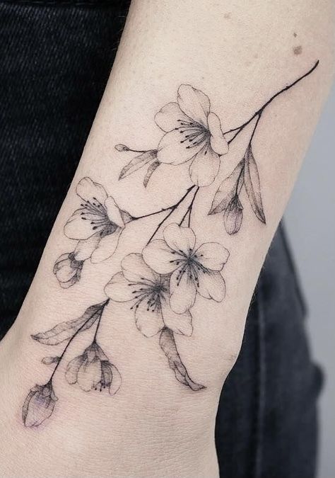 Apple Blossom Tattoos, Dark Mark Tattoos, Tattoo Band, Sakura Tattoo, Japanese Flower Tattoo, Brush Tattoo, Tattoo Maker, Animal Tattoo Ideas, Ear Tattoo Ideas