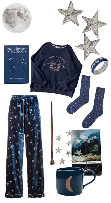 Starcore Clothing, Star Pjs Aesthetic, Starcore Outfit Ideas, Lunarpunk Outfit, Spacecore Fashion Aesthetic, Star Pajamas Aesthetic, Spacecore Outfits Aesthetic, Mooncore Clothes, Space Acedamia Outfits