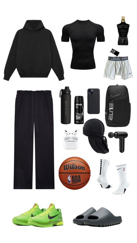 Full black,Nike Basketball Style Outfit Men, Basketball Style Fashion Men, Basketball Training Outfit, Basketball Fits Men, Hoops Outfits, Casual Athletic Outfits Men, Basketball Outfits Men, Hooping Fits, Hooper Outfit