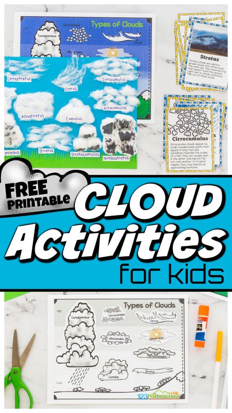 Making Clouds Experiment, Cloud Spotter Craft, Cloud Finder Craft, Cloud Hunt Printable, Cloud Worksheets For Preschool, Cloud Projects For Kids, Cloud Finder, Cloud Worksheet, Cloud Spotter