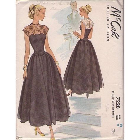 Evening Dress Sewing Patterns, Evening Dress Patterns, Vintage Dress Patterns, Motif Vintage, 1950s Style, Retro Mode, 1940s Fashion, Dress Sewing Pattern, Moda Vintage