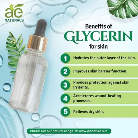 Check out the benefits of Glycerin for your skin. AE Naturals . Visit www.aenaturals.in ✨️💖 #aenaturals #skin #skincare #skincaretips #selfcare #Glycerin #viral #trending #trend #fyp #explore #explorepage #likeforlikes #followforfollowback #comment #follow #skintip Glycerine For Skin Benefits Of, Glycerine For Skin, Glycerin Face, Homemade Beauty, Skin Skincare, Wound Healing, Skin Benefits, Homemade Beauty Products, Skin Tips